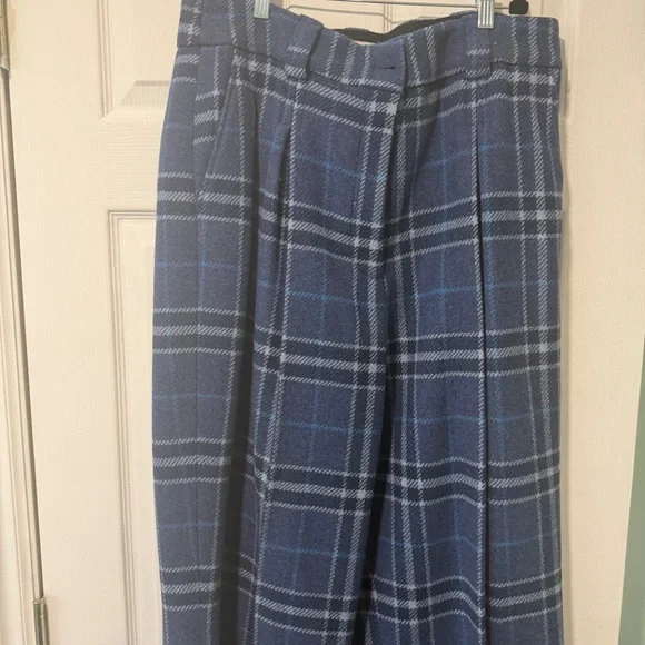 Sezane Theophile Blue Plaid Wide Leg Pants - Picture 2 of 6
